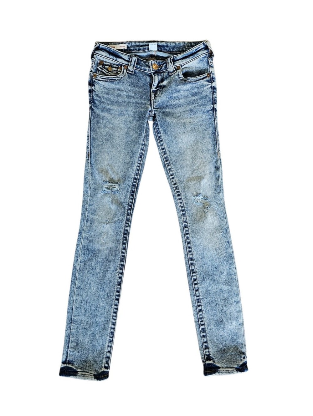 True Religion Women’s Light Blue Stella Low Rise Acid Wash Skinny Jeans Size 27